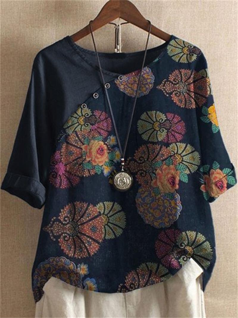 T-shirt floral button-up short-sleeve for women